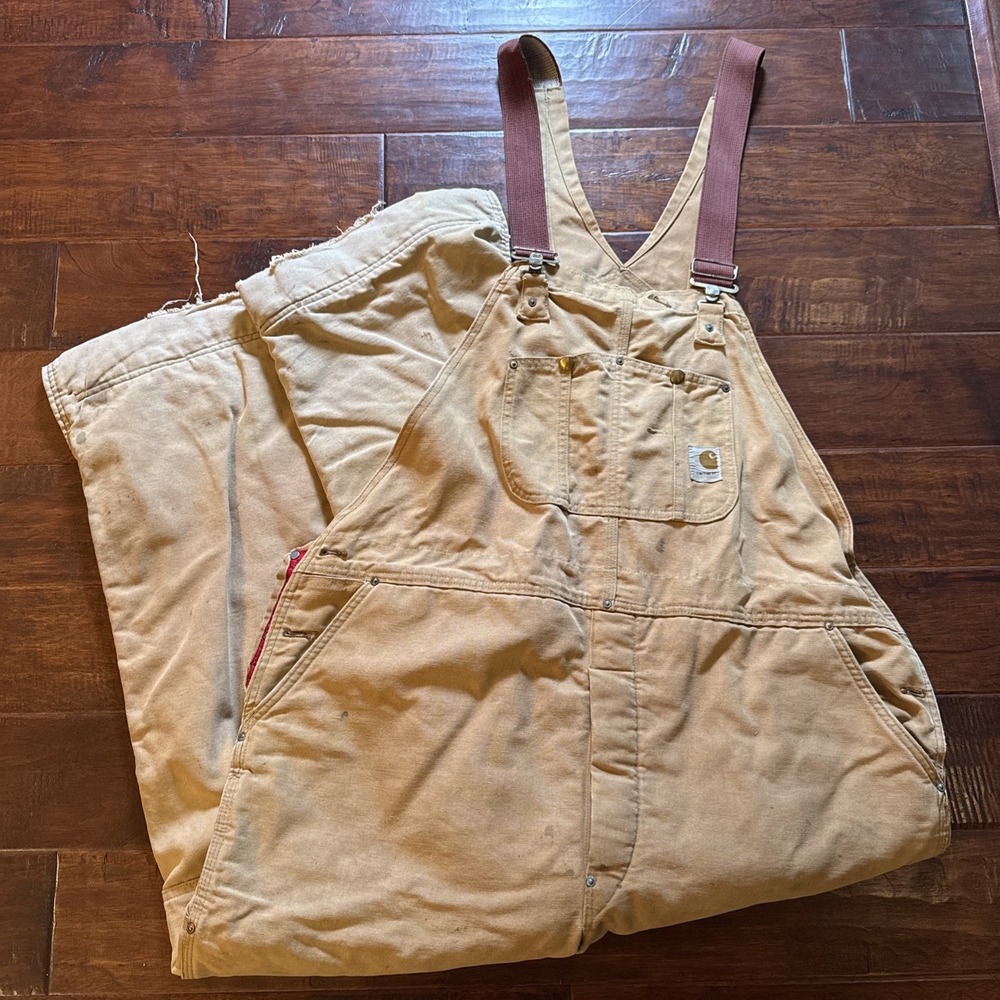 Vintage Carhartt Duck Bib Overalls Quilted Lined Distressed Grunge Size 48x30